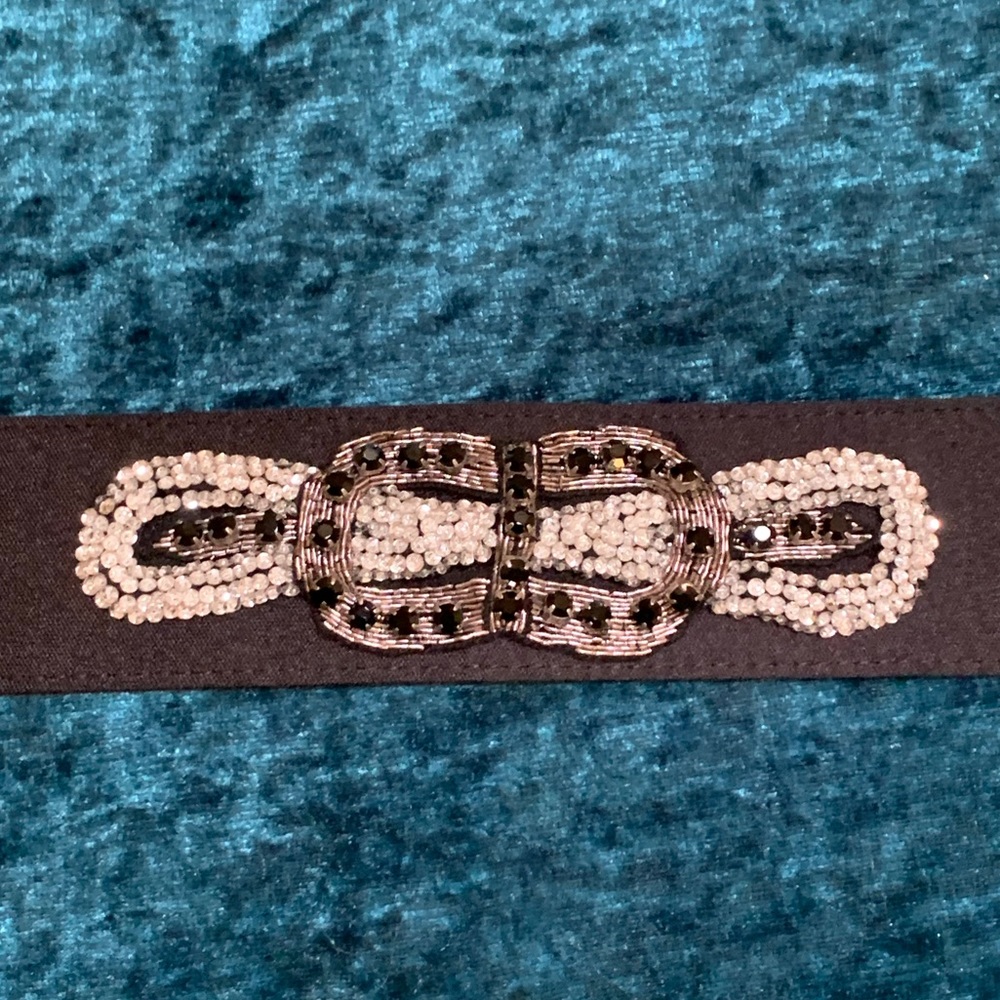 Kevan Hall beaded black satin rhinestone belt